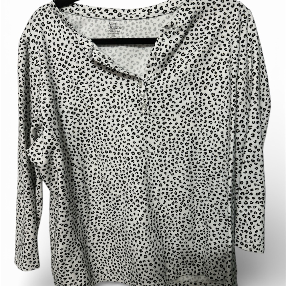KIM ROGERS - Leopard Print 3/4 Sleeve Cotton Top